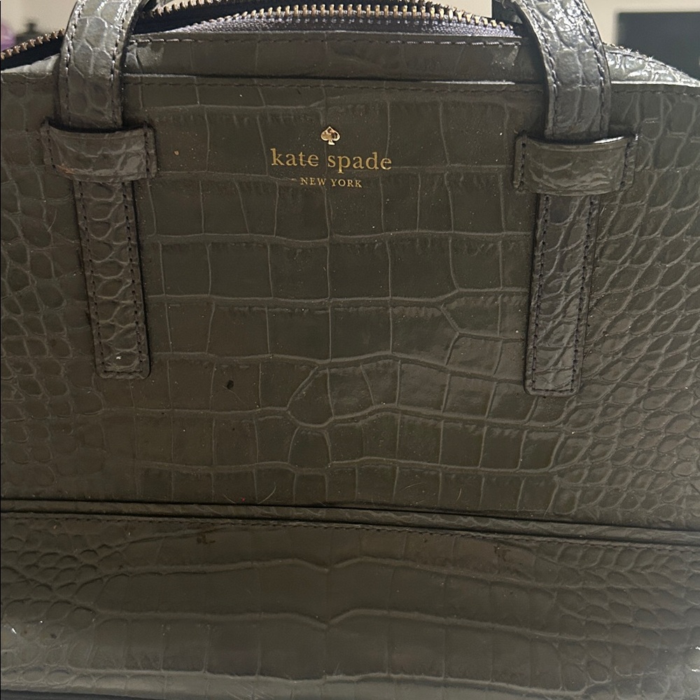 Kate Spade Olive Crocodile Embossed Satchel
